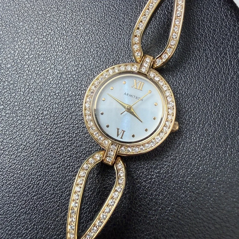 MSRP $75 Armitron 75/5536GP Crystal Accented‎ Gold-Tone Open Bracelet Watch Ne